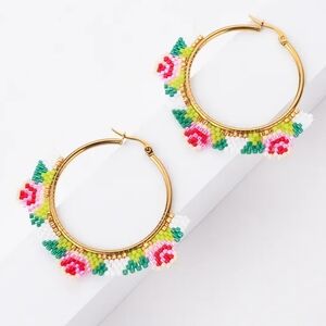 Floral Beaded Hoop Earrings